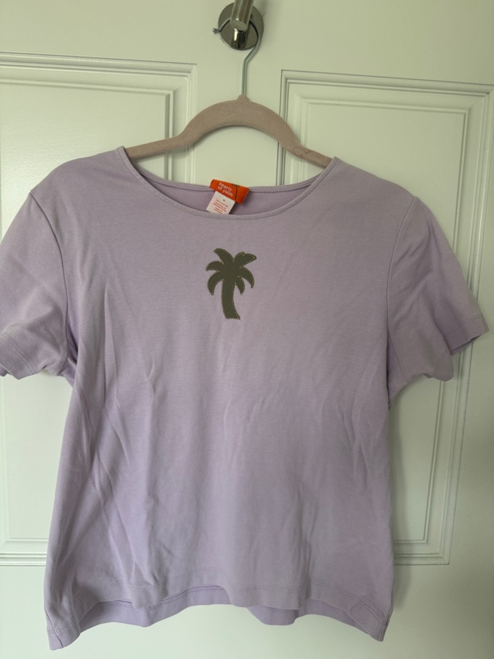 hearts of palm lavender tee with with beige palm tree